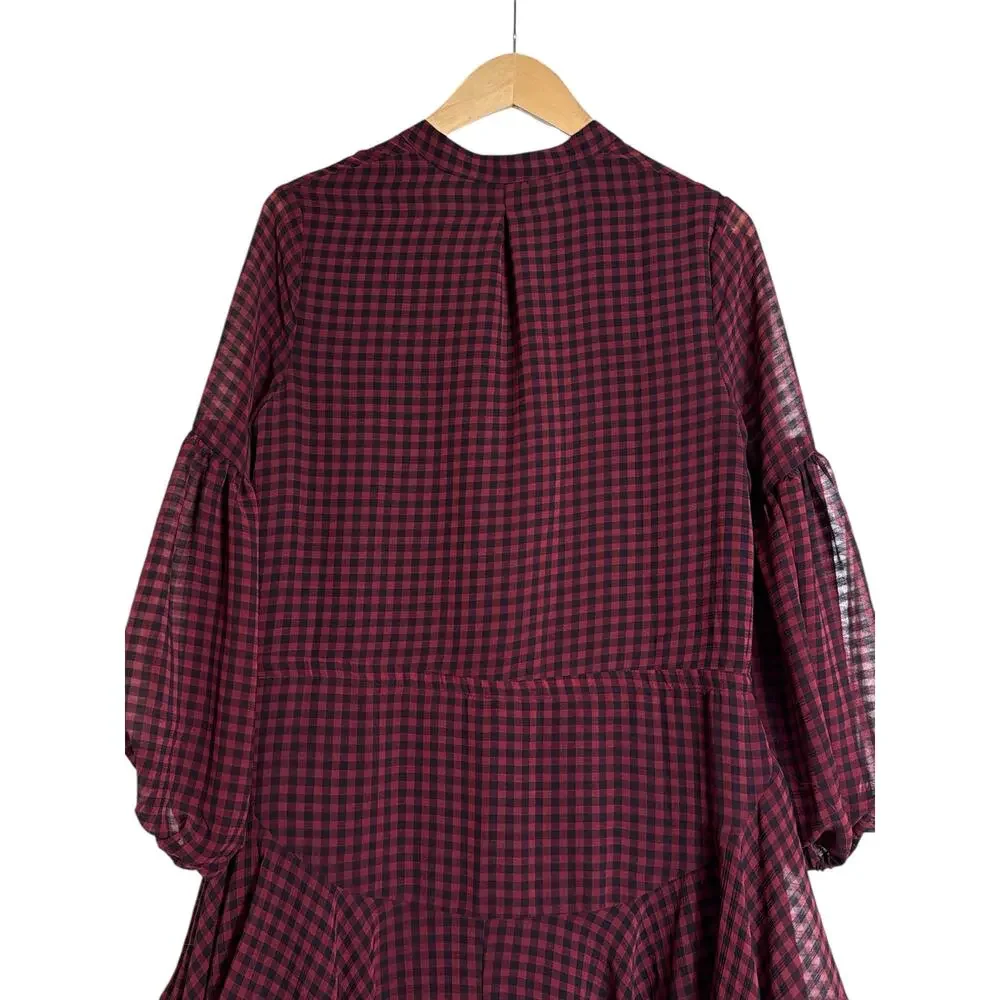 VICI Red & Black Gingham Plaid Long Sleeve Mini Dress Drawstring Waist Sz S NWOT